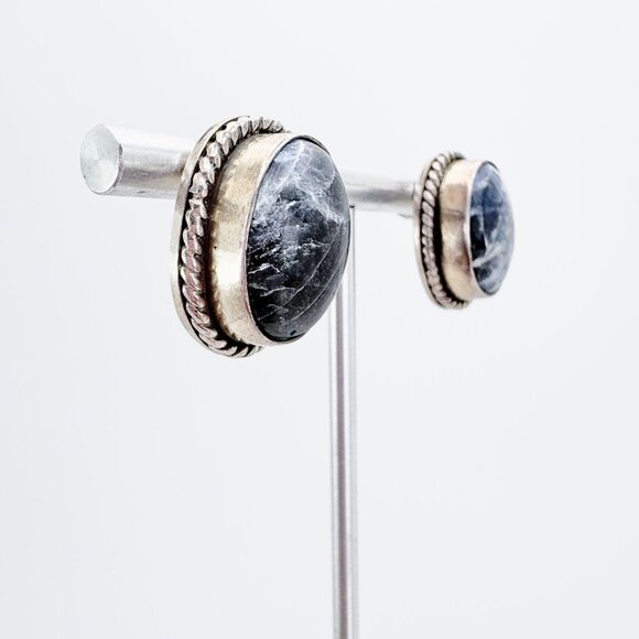 VTG Sterling Silver 925 Sodalite Bezel Set Oval Dangle Earrings One Size - Picture 2 of 9